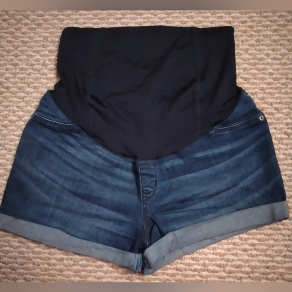Isabel Maternity by Ingrid & Isabel Dark Blue Denim Jean Shorts with Black Panel